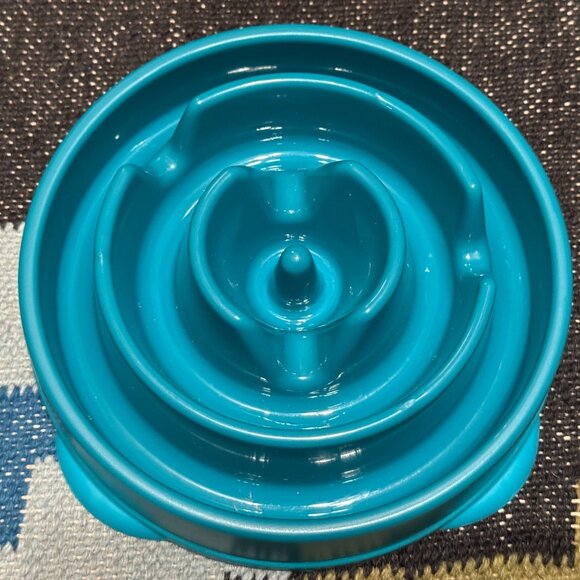 Outward Hound Slo (Slow) Fun Feeder Dog Bowl, Set of 2 Medium Turquoise/Orange - Picture 4 of 13
